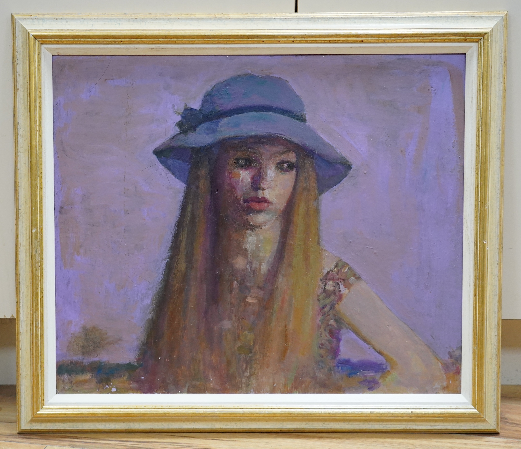 Alex C. Koolman (1907-1998), oil on board, Study of a girl wearing a hat, 50 x 60cm